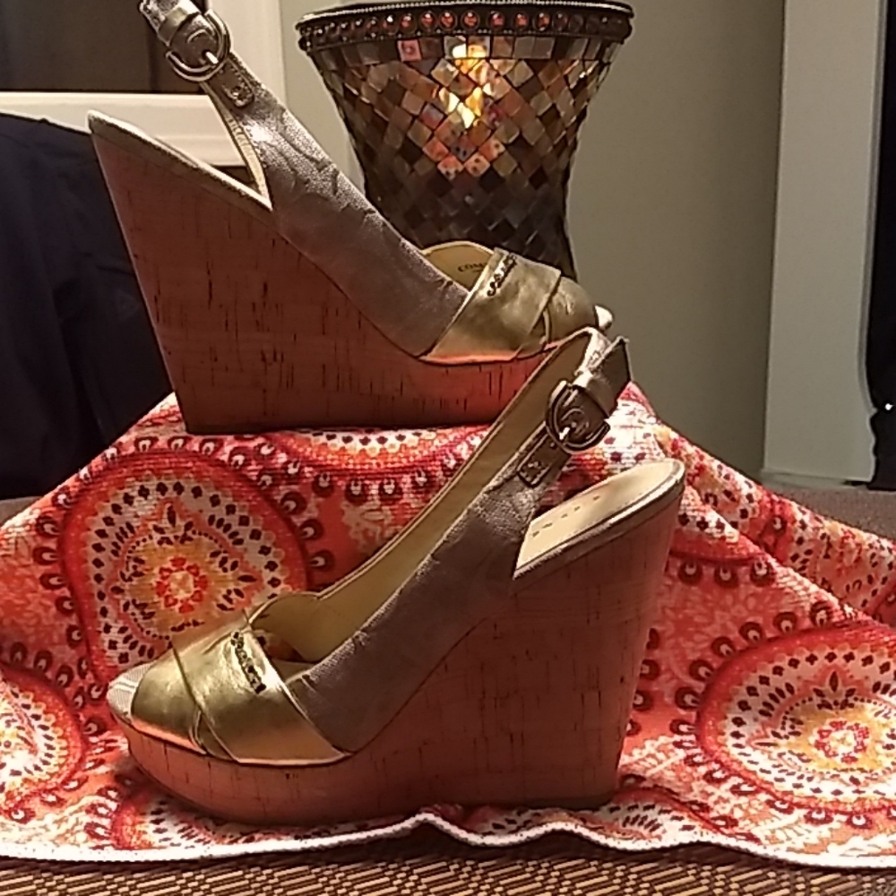 Michael Kors gold wedges